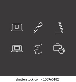 Outline 6 studying icon set. online learning, pen, online book reading and distance vector illustration