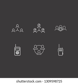Outline 6 talking icon set. group setting, network, networking and walkie talkie vector illustration