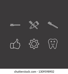 Outline 6 teeth icon set. toothbrush, gear, tooth and toothbrush and toothpaste vector illustration