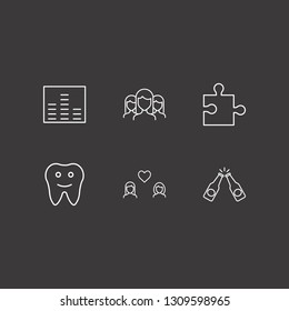 Outline 6 together icon set. tooth, jigsaw, lesbian and beer bottle toast vector illustration