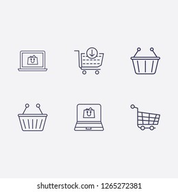 Outline 6 trade icon set. basket, store cart and online shopping vector illustration
