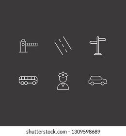 Outline 6 traffic icon set. road sign, bus, parking barrier and police vector illustration