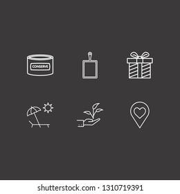 Outline 6 tree icon set. kitchen board, beach, conserve and love location vector illustration