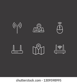 Outline 6 wifi icon set. map location, mouse wifi, router and wifi signal vector illustration