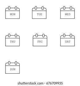 Outline 7 Days of week flat icon set.