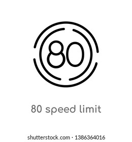 outline 80 speed limit vector icon. isolated black simple line element illustration from maps and flags concept. editable vector stroke 80 speed limit icon on white background