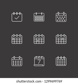 Outline 9 agenda icon set. month and calendar check vector illustration