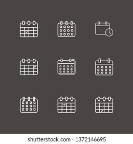 Outline 9 agenda icon set. calendar, calendar time and calendar check vector illustration