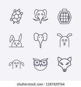 Outline 9 animal icon set. pet cage, turtle, owl, rabbit, elephant and dog vector illustration