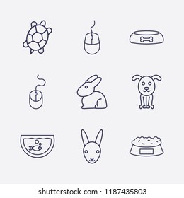 Outline 9 animal icon set. mouse, aquarium, dog food bowl, rabbit, turtle, pet food and dog vector illustration