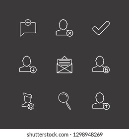 Outline 9 application icon set. message, download user, search and lock user vector illustration