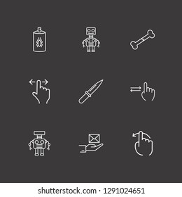 Outline 9 arm icon set. robot, broken bone, bug spray and arm knife vector illustration