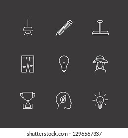 Outline 9 art icon set. cup, nail, pencil and lamp vector illustration