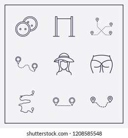 Outline 9 back icon set. ass figure, distance, pull up and dress button vector illustration
