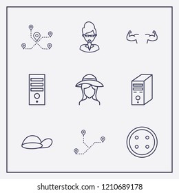 Outline 9 back icon set. dress button, teacher, girl head in hat and cap vector illustration