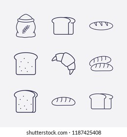 Outline 9 bake icon set. bread, croissant and flour vector illustration