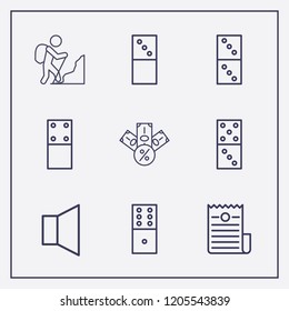 Outline 9 balance icon set. tax, taxes, domino and sound vector illustration