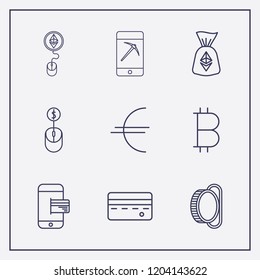 Outline 9 banking icon set. smartphone payment, coin acceptor, euro and ethereum coin with mouse vector illustration