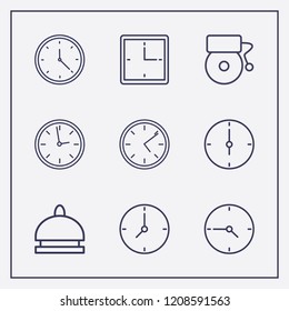 Outline 9 bell icon set. hotel bell, school bell and clock vector illustration