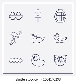 Outline 9 bird icon set. goose, pet cage, flamingo and duck vector illustration