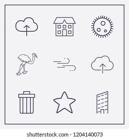 Outline 9 blue icon set. bin, human cell, house and flamingo vector illustration