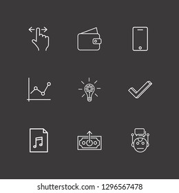 Outline 9 businessman icon set. money up, wallet, chat bot and check vector illustration