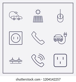 Outline 9 cable icon set. electric car, electro car, golden gate bridge and mouse vector illustration
