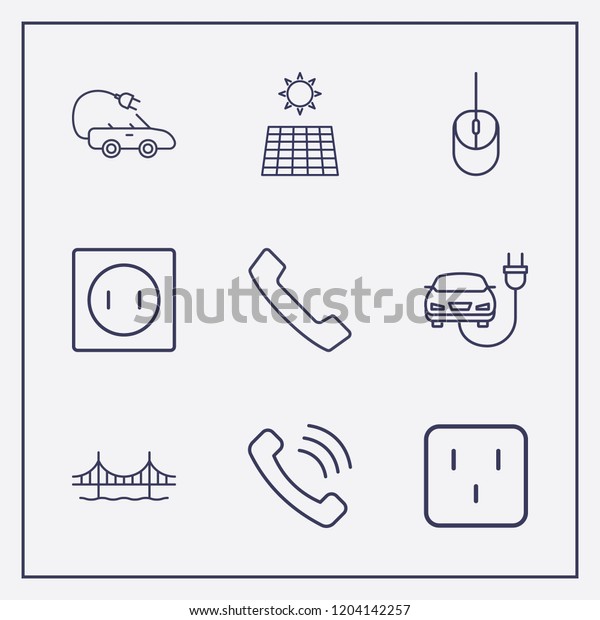Outline 9 cable icon set.\
electric car, electro car, golden gate bridge and mouse vector\
illustration