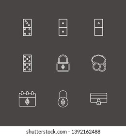 Outline 9 chain icon set. shackles, ethereum lock, domino and ethereum calendar vector illustration