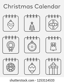 Outline 9 christmas calendar icon set. calendar check and calendar vector illustration