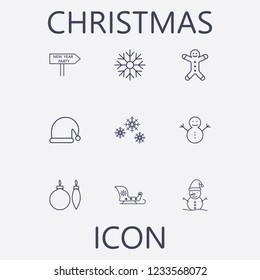 Outline 9 christmas icon set.vector illustration