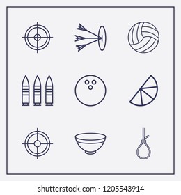 Outline 9 circle icon set. suicide rope, target, bowling ball and volleyball ball vector illustration