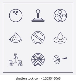 Outline 9 circle icon set. prohibition, speed shifter, teamwork and target vector illustration