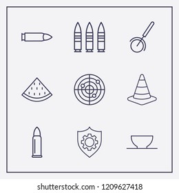 Outline 9 circle icon set. radar, bowl, watermelon and road traffic vector illustration