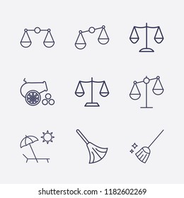 Outline 9 coast icon set. beach, balance, cannon and broom vector illustration