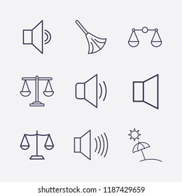 Outline 9 coast icon set. sound, broom, beach and balance vector illustration