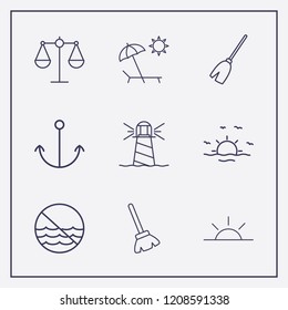 Outline 9 coast icon set. forbidden sea, balance, beach and sunset vector illustration