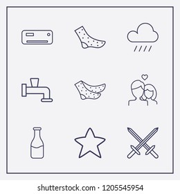 Outline 9 cold icon set. sword, sock, star and water crane vector illustration