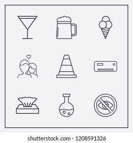 Outline 9 cold icon set. cone, no view, halloween tube and napkin box vector illustration