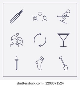 Outline 9 cold icon set. lovers, skiing, shovel and sword vector illustration