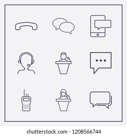 Outline 9 communicate icon set. bubble chat, chat, handset down and operator vector illustration