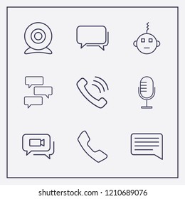 Outline 9 communicate icon set. microphone, bot, chat and bubble chat vector illustration