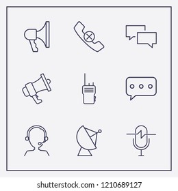 Outline 9 communicate icon set. handset remove, chat, operator and walkie talkie vector illustration