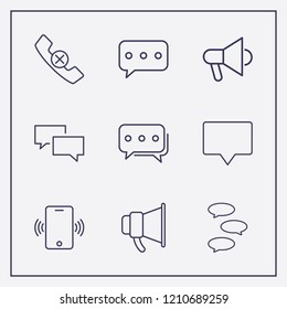 Outline 9 communicate icon set. megaphone, chat, bubble chat and handset remove vector illustration
