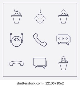 Outline 9 communicate icon set. bubble chat, handset down, speaker human and handset vector illustration