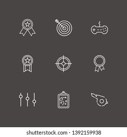 Outline 9 competition icon set. target, aim, award and equalizer vector illustration