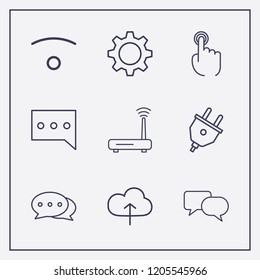 Outline 9 connect icon set. chat, gear, chat bubble and plug vector illustration