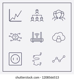 Outline 9 connection icon set. group human, cloud lock, router and socket vector illustration