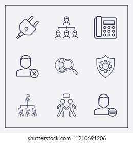 Outline 9 connection icon set. corporate organization, user payment, shield setting and organization vector illustration