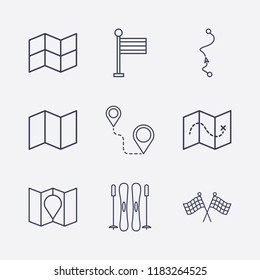 Outline 9 country icon set. ski sticks, map, flag, distance and distance map vector illustration